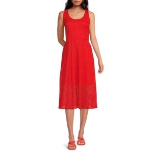 Karl Lagerfeld Vibrant Red Midi Crochet Logo Skater Dress NWT